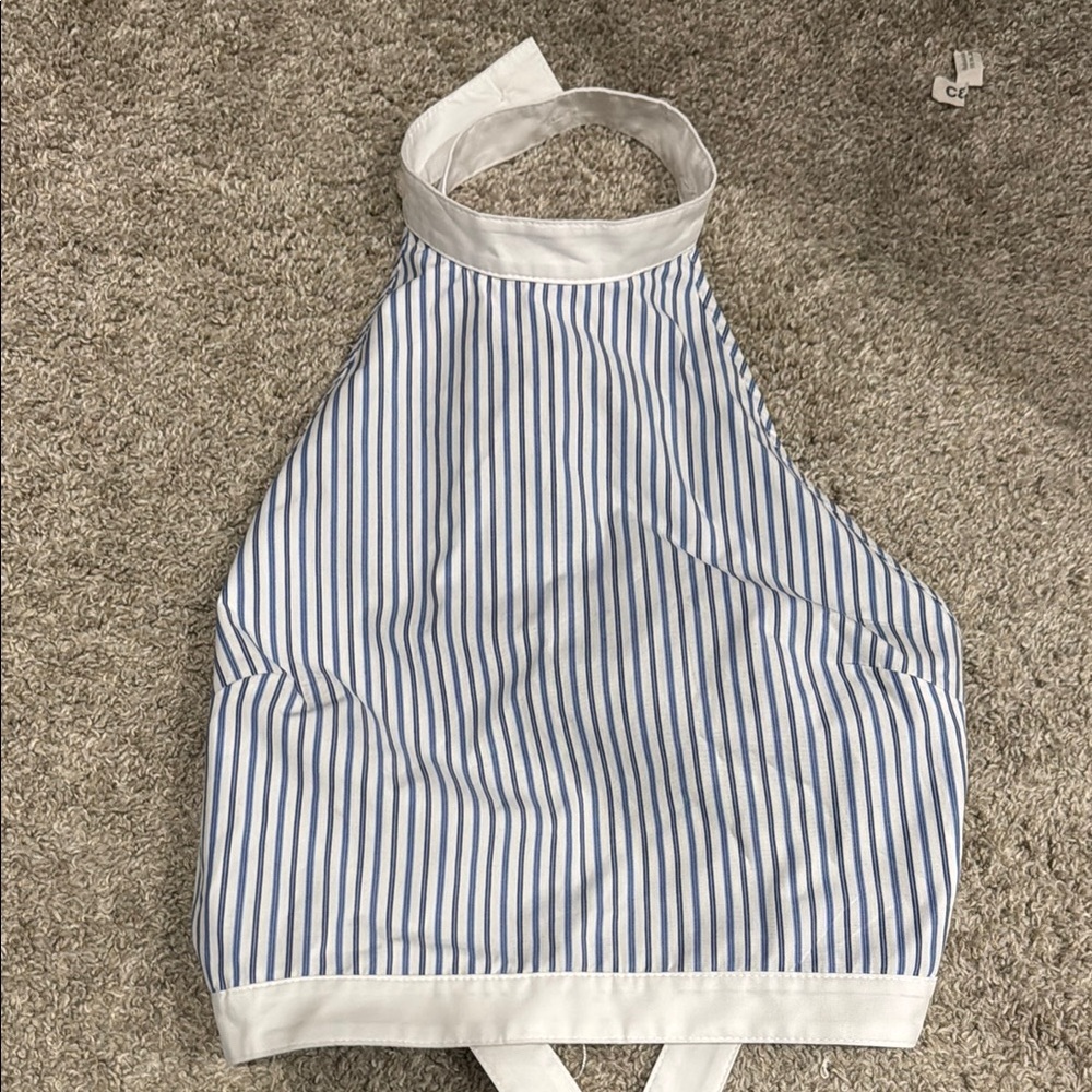Zara Blue and White Striped Halter Top